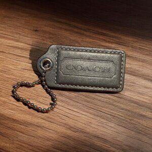 Coach Large Shiny Dark Steel Grey Leather Key Fob